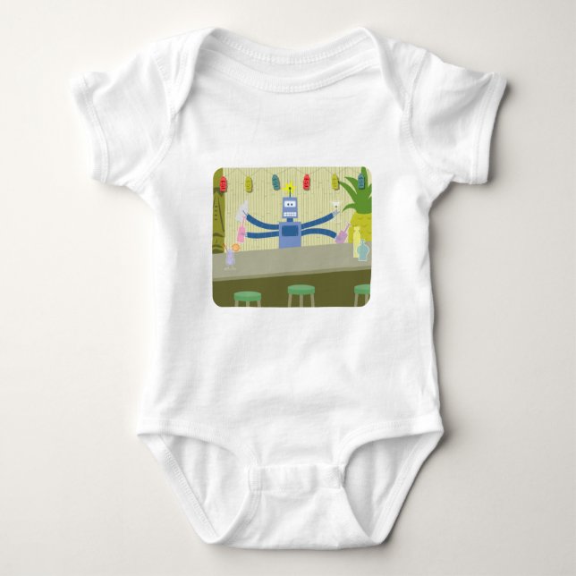 Robot Tiki Bar Bartender Baby Bodysuit (Front)