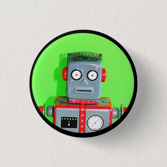 Robot toy 1 3 cm round badge (Front)