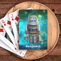 Robot Toy Blue Galaxy Custom Name Vintage Retro