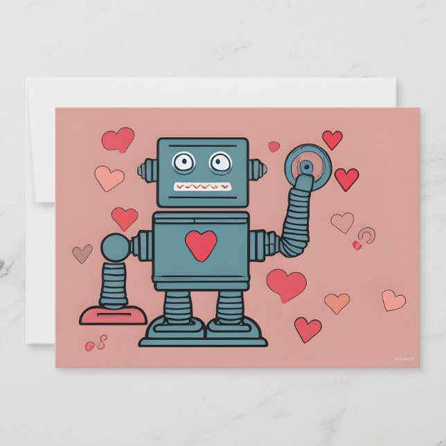 Robot Valentine Hearts Love Note Holiday Card (Front)