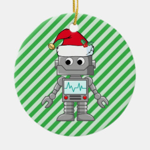 Robot Wearing Santa Hat Ceramic Tree Decoration