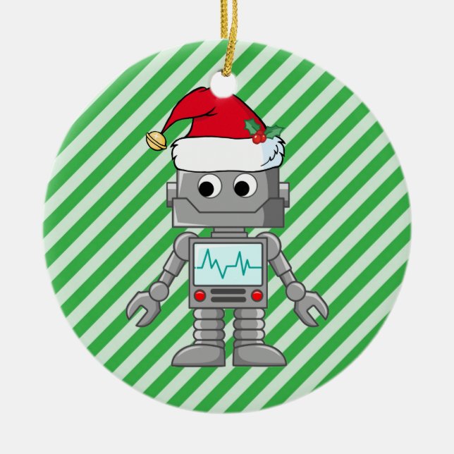 Robot Wearing Santa Hat Ceramic Tree Decoration (Front)