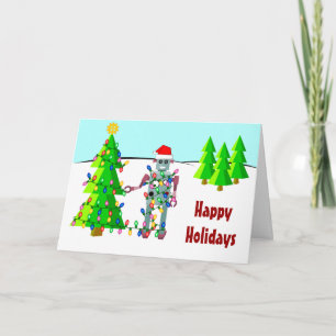 Robot with Christmas Lights Holiday Card