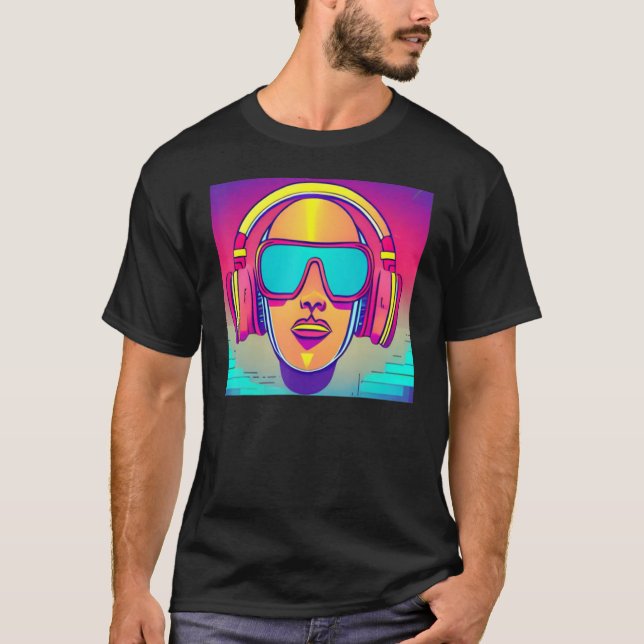 Robot With Headphones T-Shirt (Front)