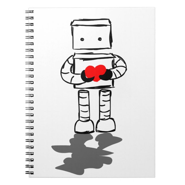 Robot with Heart Spiral Notebook (Front)