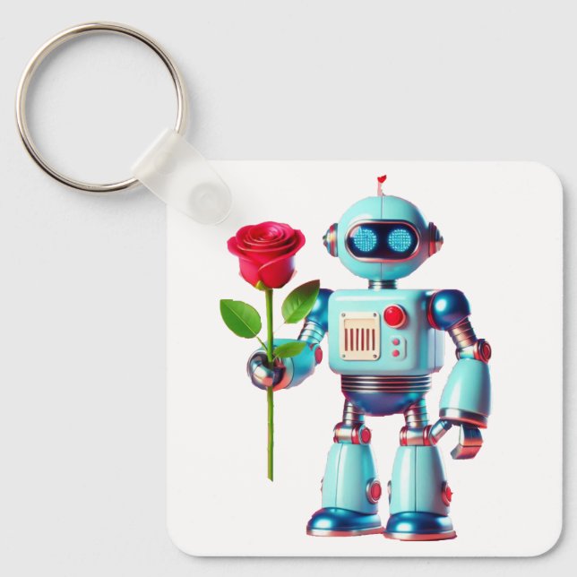 Robot with Rose Key Ring (Front)