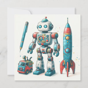 Robot with spaceship holiday card