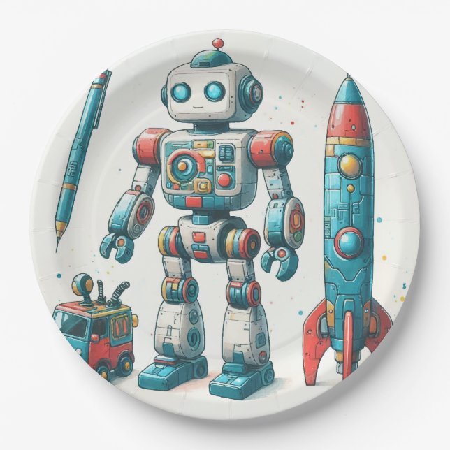 Robot with spaceship paper plate (Front)