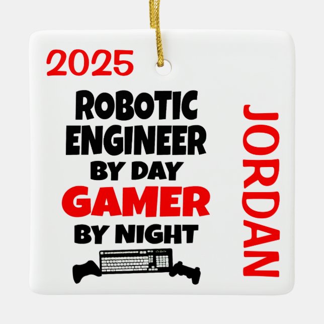 Robotic Engineer Loves Playing Video Games Ceramic Ornament (Front)