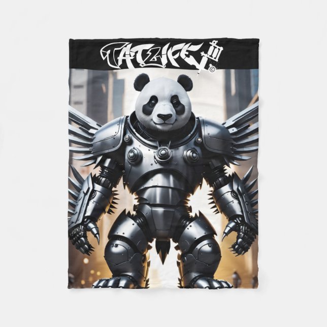 Robotic-Panda With Wings Fleece Blanket (Front)