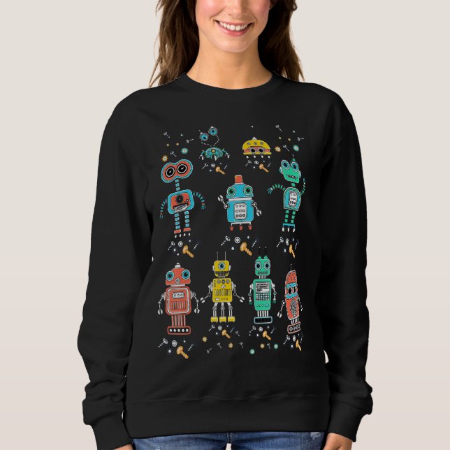 Robotics Engineering Cute Retro Colourful Robot Co Sweatshirt (Front)