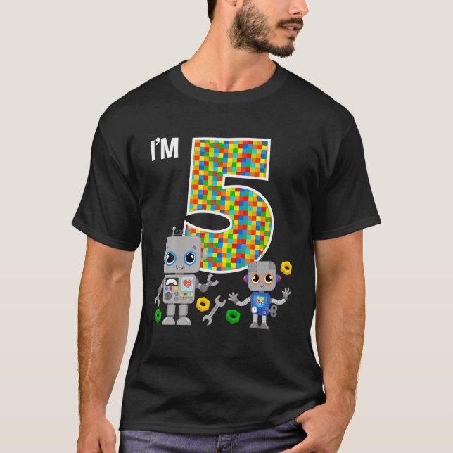 Robots 5Th Birthday Robot Party Robotics 5 Year Ol T-Shirt (Front)