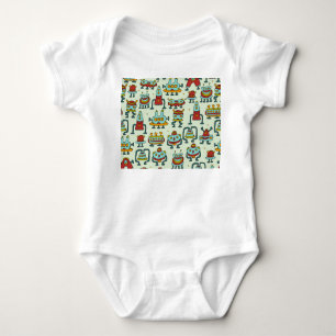 Robots Aliens Vintage Pattern Illustration Baby Bodysuit