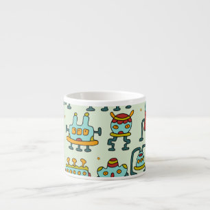 Robots Aliens Vintage Pattern Illustration Espresso Cup