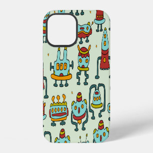 Robots Aliens Vintage Pattern Illustration iPhone 12 Case