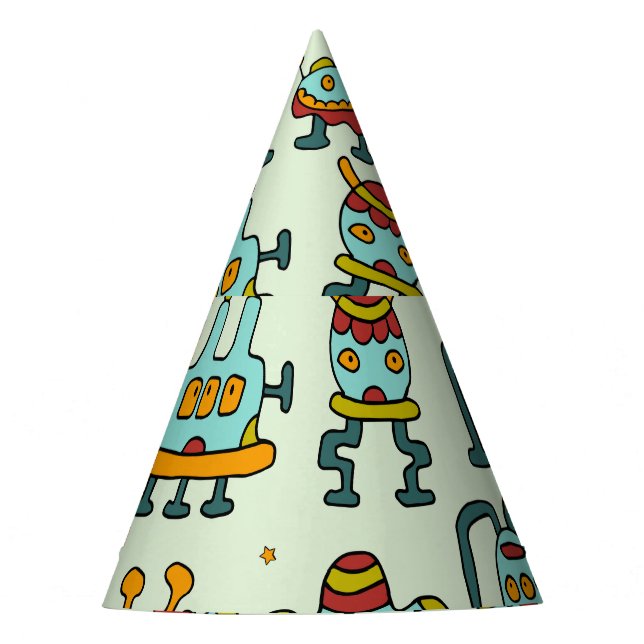 Robots Aliens Vintage Pattern Illustration Party Hat (Front)