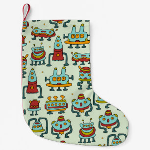 Robots Aliens Vintage Pattern Illustration Small Christmas Stocking