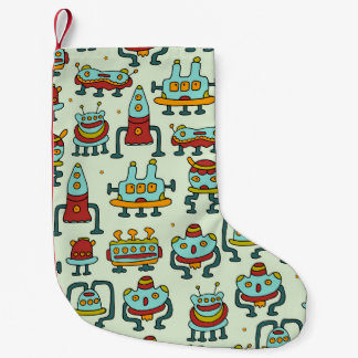 Robots Aliens Vintage Pattern Illustration Small Christmas Stocking