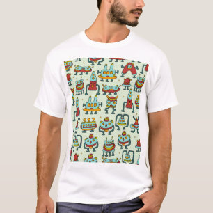 Robots Aliens Vintage Pattern Illustration T-Shirt