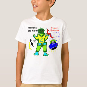 Robots Are Cool Captain Zacky Blue Spaceship Stars T-Shirt