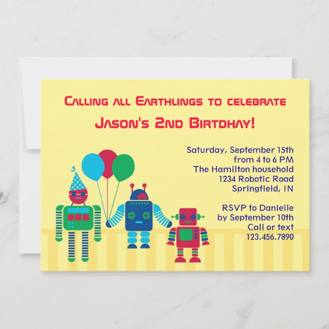 Robots Birthday Party Invitation (Front)
