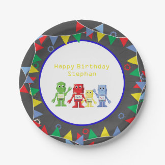 Robots Birthday party Paper plates Personalised