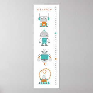 Robots Childrens Custom Growth Height Chart - Art