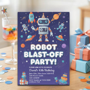 Robots in Space 10th Birthday Party Invitation