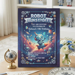 Robots in Space 11th Birthday Party Invitation