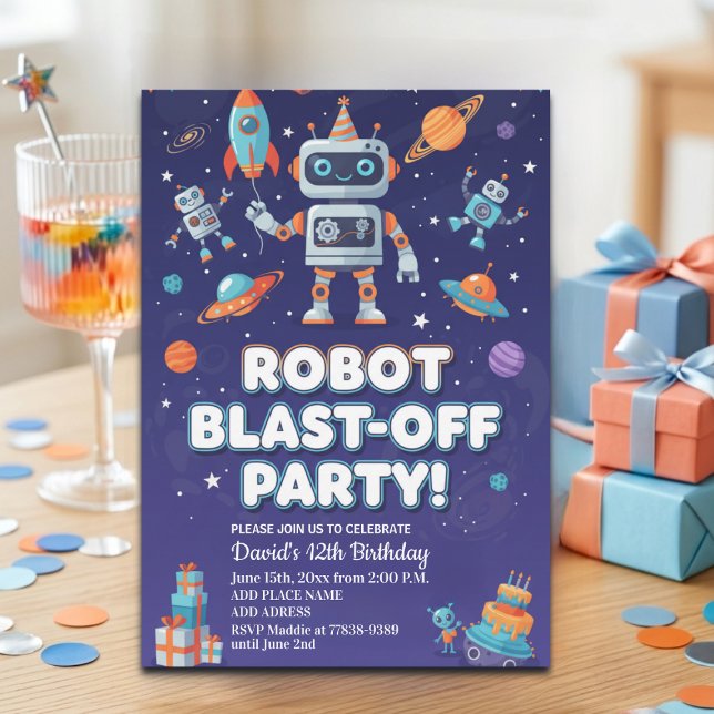 Robots in Space 12th Birthday Party Invitation (Creator Uploaded)