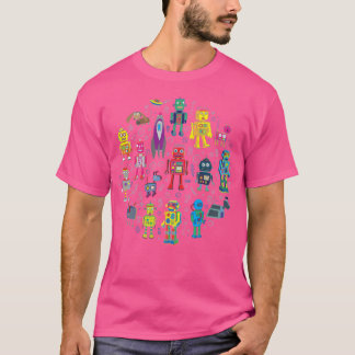 Robots In Space - Grey - Fun Robot Pattern By Cecc T-Shirt
