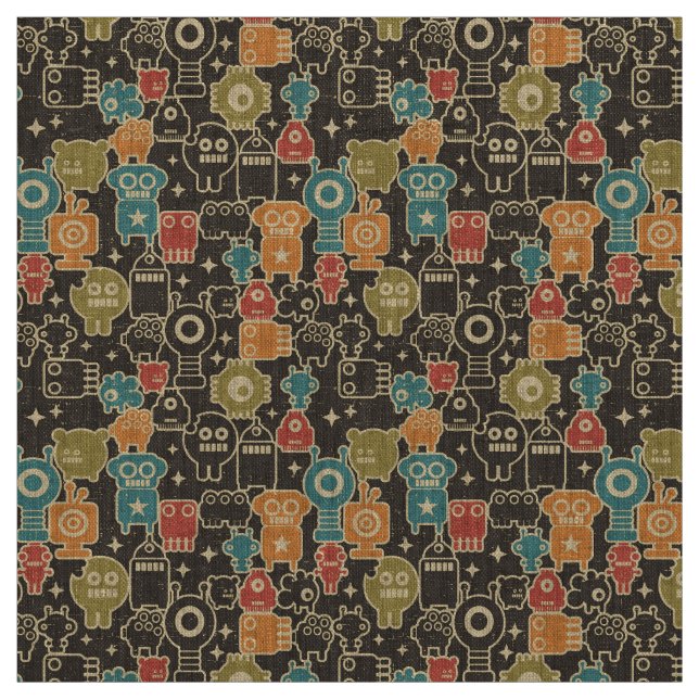 Robots on brown fabric (Swatch)