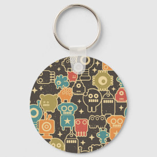 Robots on brown key ring