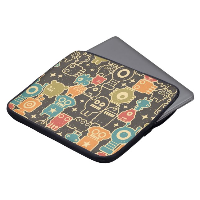 Robots on brown laptop sleeve (Front Top)