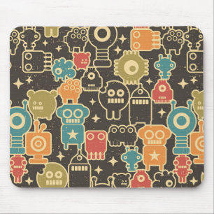 Robots on brown mouse pad