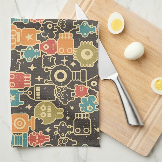 Robots on brown tea towel (Quarter Fold)