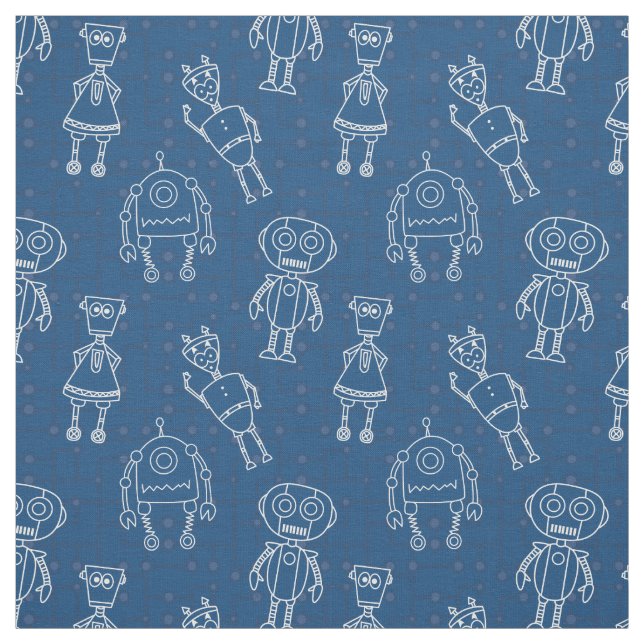Robots on classic  blue fabric (Swatch)