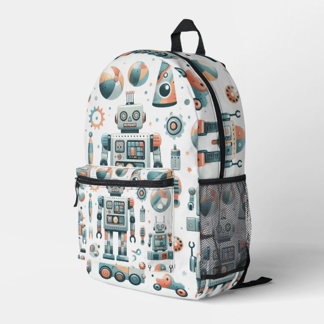 Robots  printed backpack (Back Corner Right)