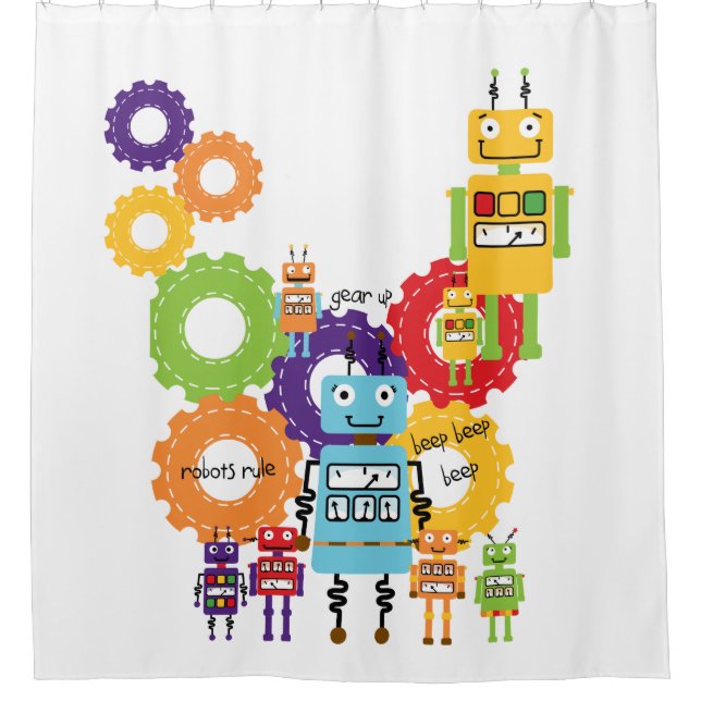 Robots Rule Science Technology Robotics Shower Curtain (Front)