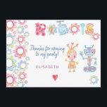 Robots themed birthday kids party cute thank you<br><div class="desc">Watercolor pastel pink,  blue and orange robots and gears with funny colourful typography script making a pretty small children birthday party personalised thank you card. Suitable for both boys and girls birthdays celebrations.</div>