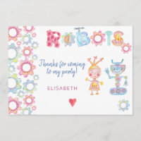 Robots themed birthday kids party cute thank you