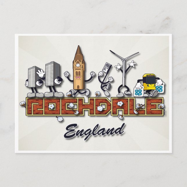 Rochdale cartoon characters postcard (Front)