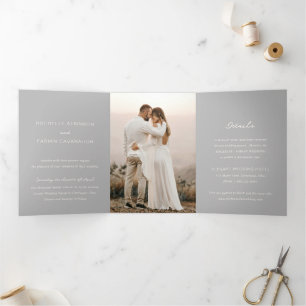 Rochelle Grey Modern Contemporary Elegant Wedding Tri-Fold Invitation