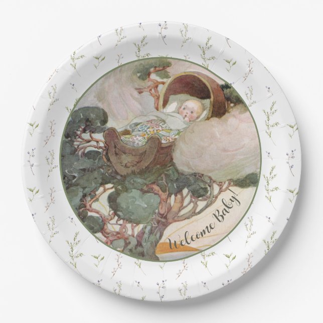 Rock A Bye Baby Nursery Rhyme Baby Shower Paper Plate (Front)