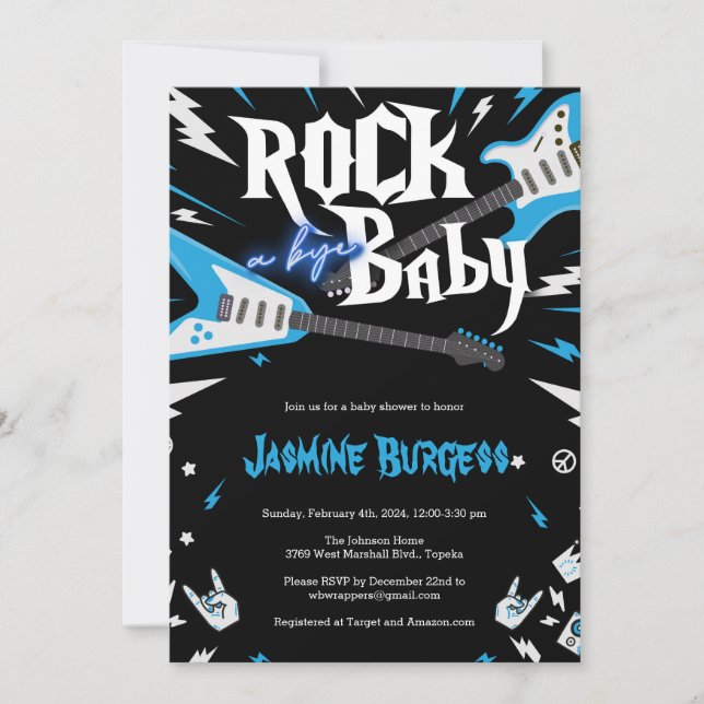 ROCK a Bye Baby Shower Invitation, Guitar Invite (Front)
