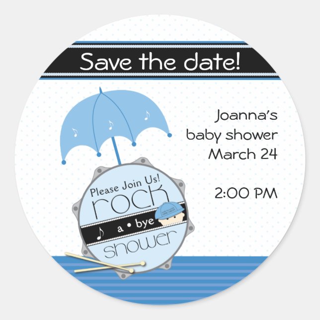 Rock a Bye Baby Shower Save the Date Sticker (Front)