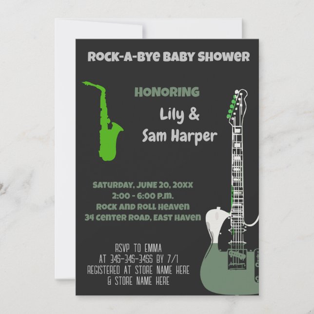 Rock a Bye Guitar Rock Star Baby Shower Invitation (Front)