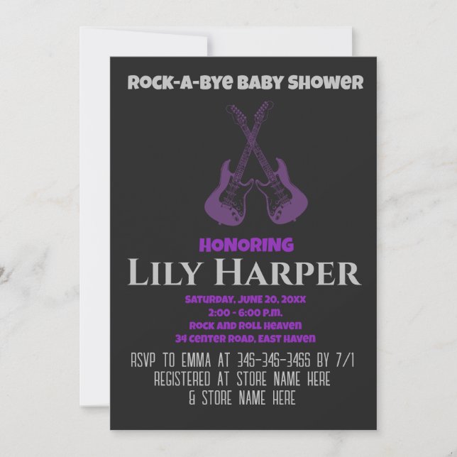 Rock a Bye Guitar Rock Star Baby Shower Invitation (Front)