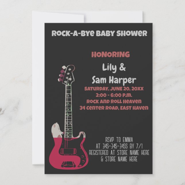 Rock a Bye Guitar Rock Star Baby Shower Invitation (Front)