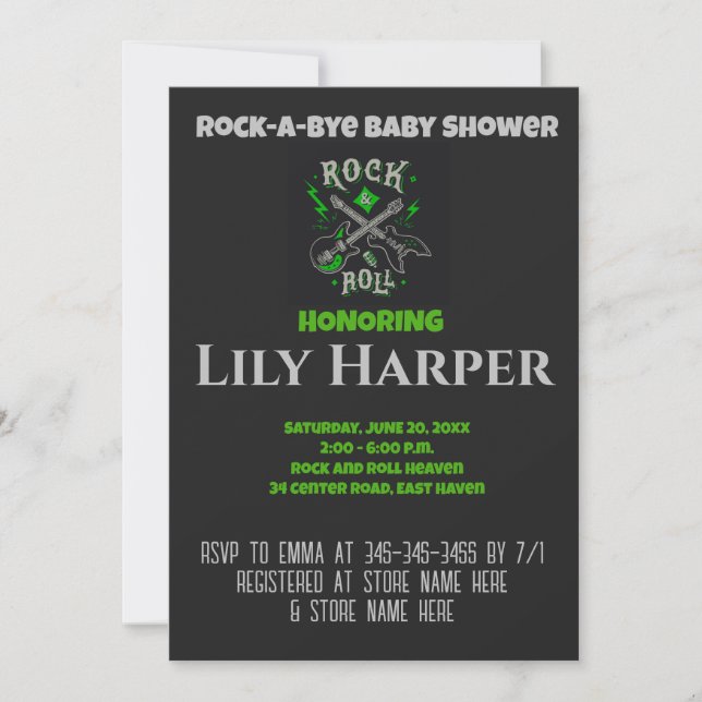 Rock a Bye Guitar Rock Star Baby Shower Invitation (Front)